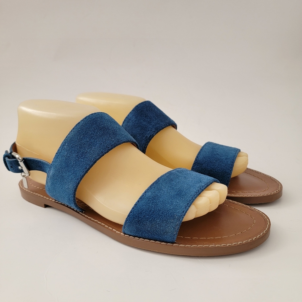 Coach Henny Blue Suede Leather Slingback Sandals Metal Hangtag Womens 8